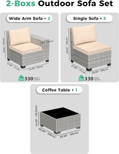 Miniatura 7 de Juego de sofá modular de mimbre de ratán para exteriores de 6 piezas, juego de muebles de patio de conversación de 5 asientos con cojines gruesos