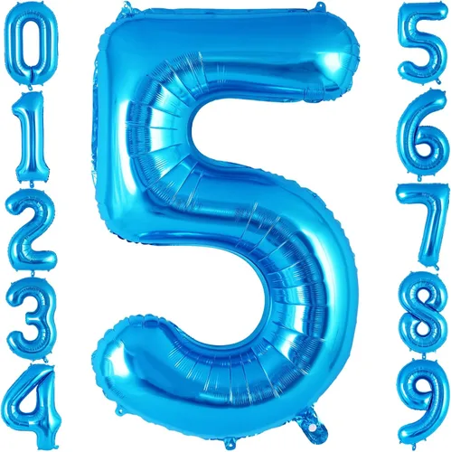 Globo azul del número 5 de 40 pulgadas, globos grandes de aluminio con helio, globos gigantes de Mylar número 5 para decoración de fiesta de