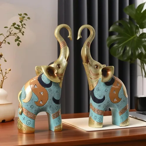 Miniatura 5 de Decoración de estatuas de elefante dorado, figura de buena suerte para decoración del hogar, esculturas y estatuas de arte de resina, regalos