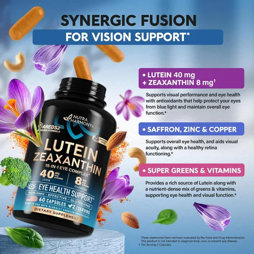 Miniatura 4 de Vitaminas oculares – Suplementos de luteína y zeaxantina – Suplemento a base de AREDS2 para personas mayores y adultos – Salud ocular y apoyo visual