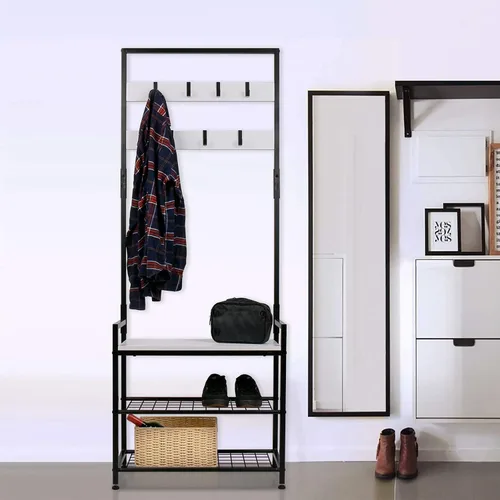 Miniatura 6 de HOMEKOKO Estante de almacenamiento para árbol de entrada, estante para zapatos, muebles decorativos de aspecto de madera con marco de metal, diseño