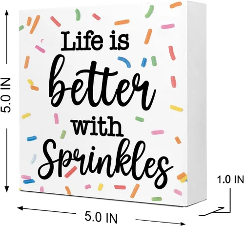 Miniatura 2 de Letrero de madera con texto en inglés "Life with Sprinkles", decoración de casa de muñecas, divertido letrero de madera para panadería, guardería