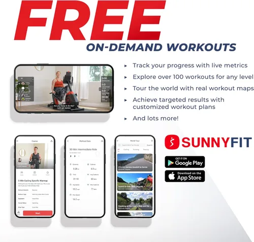 Miniatura 3 de Sunny Health & Fitness Máquina de ejercicios elíptica, entrenamiento magnético silencioso para todo el cuerpo con agarres de frecuencia de pulso
