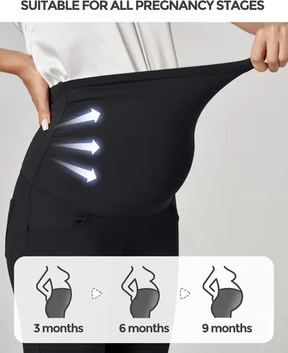 Miniatura 2 de Ewedoos Pantalones de maternidad pantalones de trabajo laterales fruncidos con bolsillos sobre el vientre, pantalones de vestir de embarazo