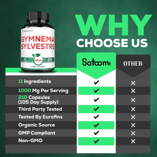 Miniatura 4 de Satoomi 1000mg Gymnema Sylvestre Suplementos - 210 Cápsulas - Extracto de Gymnema 20:1 con berberina HCl, Quercetina y más - Apoyo para la salud