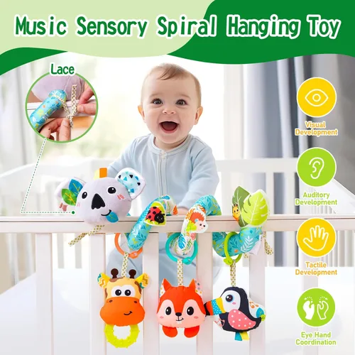Miniatura 2 de Juguetes Jollybaby para cuna, carriola, asiento de coche para bebé de 0-3-6-9-12 meses, juguetes sensoriales colgantes para tiempo boca abajo