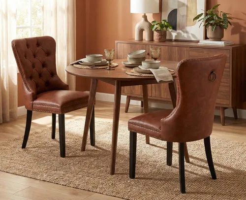 Miniatura 20 de CIMOTA Juego de 2 sillas de comedor de cuero beige, modernas de mediados de siglo, sillas de comedor tapizadas para cocina, comedor, cómodas sillas