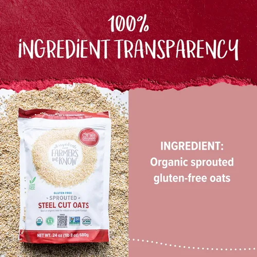 Miniatura 4 de One Degree Organics - Avena germinada de corte de acero, sin glifosato, USDA orgánica, sin OMG, certificada sin gluten, vegana, kosher, avena, avena