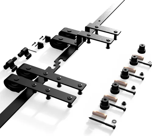 Miniatura 9 de Kit de herrajes para puerta corrediza de granero bypass de 9 pies, herrajes de puerta corredera de modo de riel combinado, puertas de madera dobles