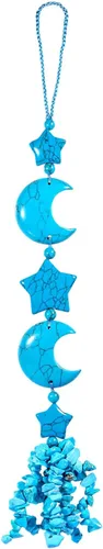 Rockcloud Adornos colgantes hechos a mano con piedras de cristal, dijes de estrella y luna, adorno de automóvil para curación de chakras, yoga, Azul