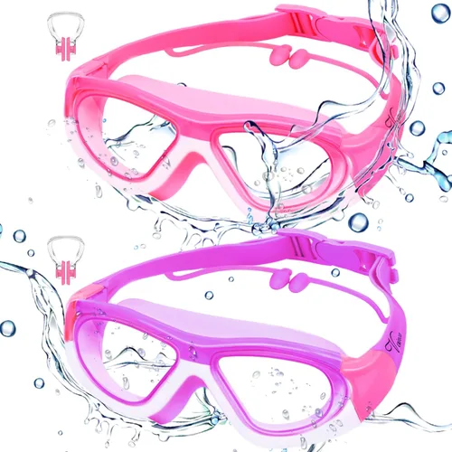 Miniatura 8 de Vvinca Gafas de natación para niños de 3 a 12 años, diseño mejorado 2024 con tapón para la oreja y la nariz, visión amplia, antivaho sin fugas