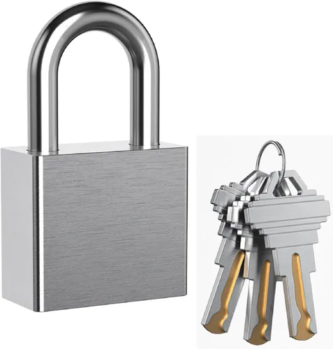 AST Candado de acero inoxidable mejorado con cilindro de alta seguridad y 3 llaves de latón, candado de 1-9/16 pulgadas de ancho para uso en