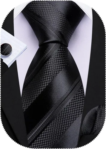 Miniatura 83 de Barry.Wang Juego de corbatas para hombre, corbata de seda a rayas, tejido a cuadros, gemelos formales, negocios, boda