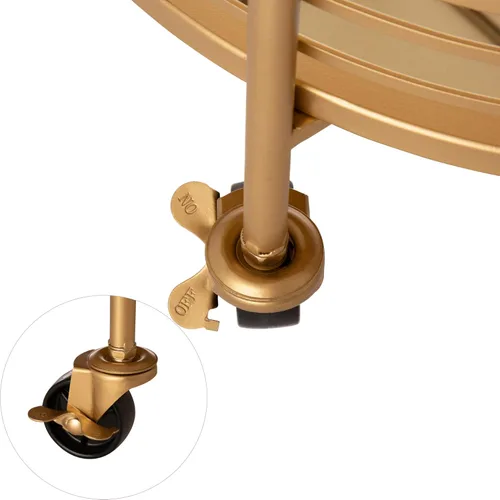Miniatura 4 de Glitzhome Carrito de servicio de barra de 31 pulgadas de alto, soporte de barra de metal de lujo de 3 niveles con asa y ruedas bloqueables, carrito