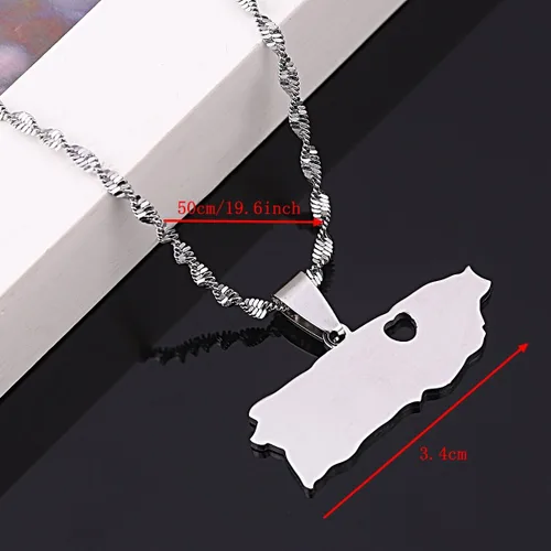 Miniatura 4 de Collar con colgante de mapa de Puerto Rico de acero inoxidable de plata y joyería de mapa de puertorriqueños, Acero inoxidable