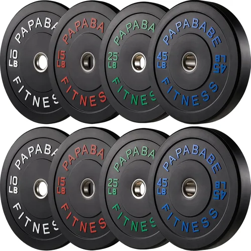 Miniatura 29 de Papababe Placas de peso, juego de placas de pesas de 2 pulgadas, placas de peso de goma protectoras para el suelo, placas de parachoques de 10 a 600