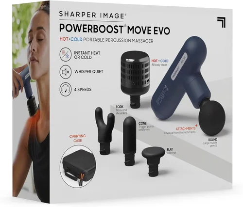 Miniatura 9 de Sharper Image Pistola de masaje de percusión de tejido profundo, Powerboost Move Evo, masajeador de mano recargable para calor y frío, 4 velocidades