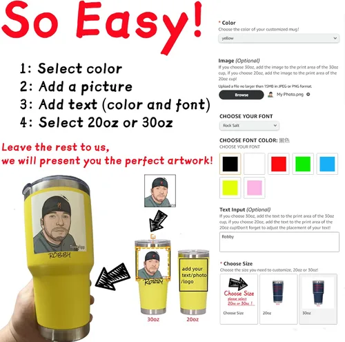 Miniatura 3 de Vaso de acero inoxidable con foto personalizada de 20 onzas / 30 onzas, taza de café personalizada con tapa y pajilla, taza aislada al vacío