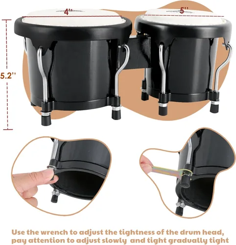 Miniatura 5 de EASTROCK Bongo - Juego de bongos de 4 y 5 pulgadas para adultos, principiantes, profesionales, instrumentos de percusión de madera ajustable