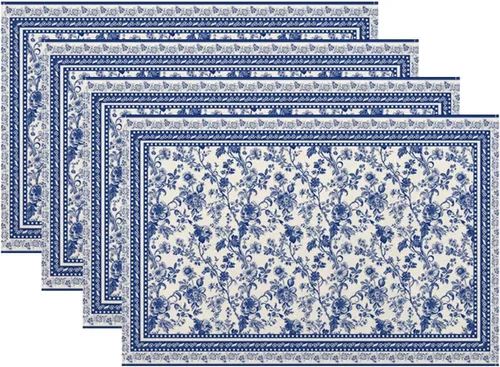 Miniatura 9 de Juego de 4 manteles individuales florales de 12 x 18 pulgadas, diseño de flores silvestres, acuarela, lavables, manteles decorativos de tela de lino