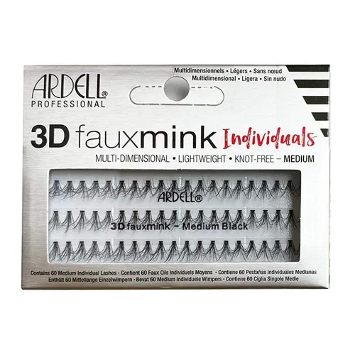 Ardell Pestañas individuales de visón sintético 3D, color negro medio, pestañas en racimo sin nudos, kit de extensión de pestañas personalizable, 1