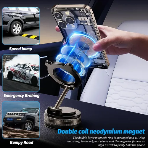 Miniatura 4 de Soporte Magnético de Succión al Vacío para Teléfono de Automóvil, Soporte de Teléfono Celular Plegable Ajustable de 360° con Agarre Fuerte