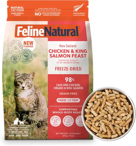 Miniatura 13 de Alimento para gatos seco de alta proteína de Feline Natural, dieta liofilizada con 98% carne, órganos y mariscos, sin guisantes, granos o aditivos