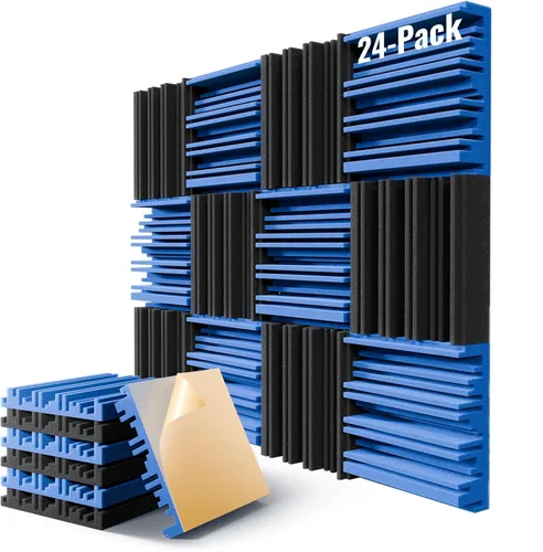 Miniatura 17 de Paquete de 12 paneles de pared insonorizados, paneles de espuma acústica de 12" x 12" x 2" para paredes, panel insonorizante autoadhesivo, paneles