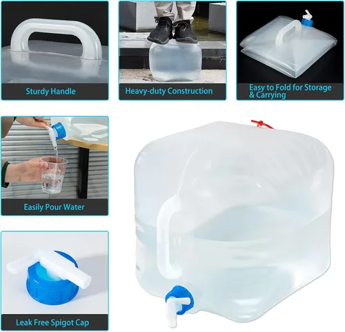 Miniatura 3 de Contenedor de agua plegable de 5 galones con espiga, jarra de agua para camping, cubo de almacenamiento de agua al aire libre, agua portátil