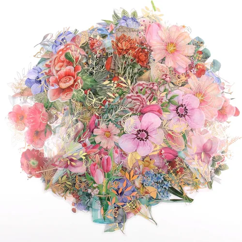 Miniatura 11 de Dizdkizd Juego de calcomanías holográficas de flores y hojas, 240 calcomanías doradas para álbumes de recortes, pequeñas calcomanías florales
