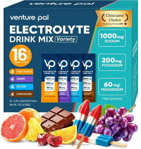 Miniatura 13 de Venture Pal Paquete de electrolitos en polvo sin azúcar con alto contenido de sodio, paquetes de hidratación cero calorías con vitamina, sodio