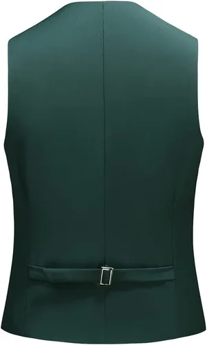 Miniatura 2 de UNINUKOO Chaleco de traje para hombre, ajustado, vestido formal, chaleco casual de cuatro botones, chaleco de traje de esmoquin