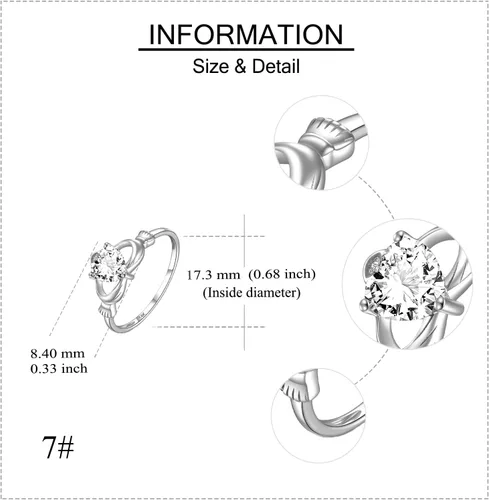 Miniatura 10 de ELFRONT Anillo de corazón de Claddagh irlandés de oro macizo de 14 quilates, joyería celta con moissanita para mujer, lealtad, promesa, compromiso