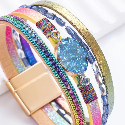 Miniatura 155 de FANCY SHINY - Pulsera de cuero estilo bohemio, pulsera de cuentas de cristal con cierre magnético, regalos de joyería para mujer