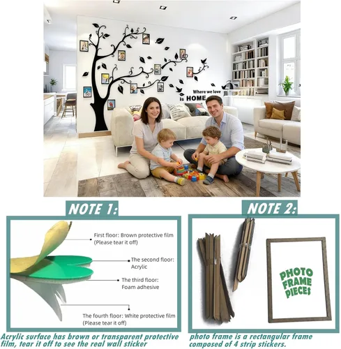 Miniatura 5 de Calcomanías de pared de árbol 3D - DIY, calcomanías de marcos de fotos y árbol de pared, marcos para fotos familiares, murales con calcomanías