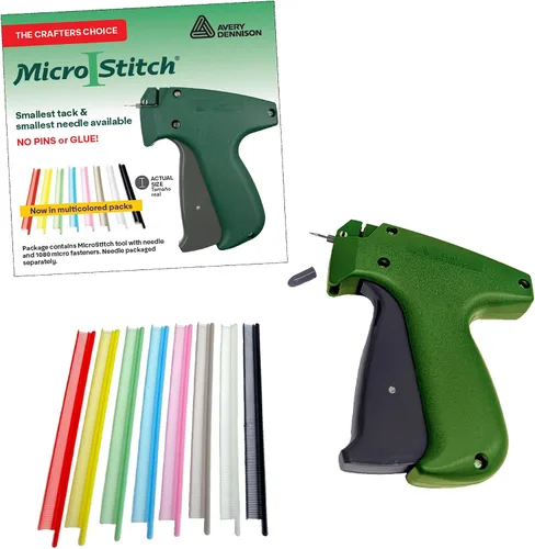 MicroStitch® Kit Todo en Uno de Pistola de Etiquetado – Etiquetador de Aguja Ultra Fina con Sujetadores Negro/Blanco y de Color – Seguro para Telas