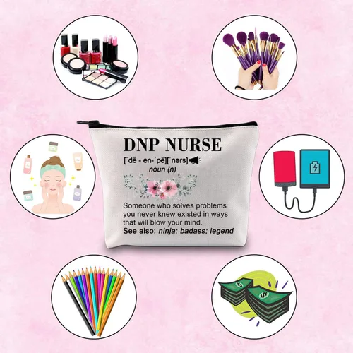 Miniatura 3 de TSOTMO Doctor en práctica de enfermería Regalo de graduación de enfermería para DNP bolsa de cremallera bolsa de maquillaje, Beige, Resuelve