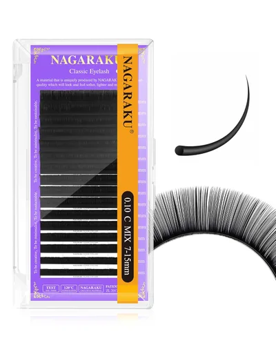 Miniatura 116 de NAGARAKU Extensiones de pestañas, pestañas individuales, 0.05mm, rizo D, 15mm, clásico, negro mate, suave, natural, profesional, 16 filas, 0.05-D