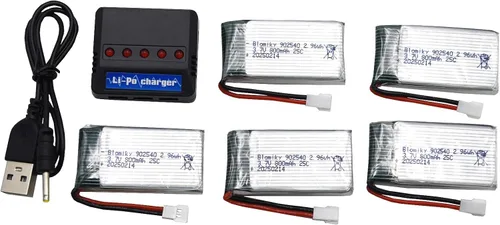 Miniatura 8 de Blomiky Paquete de 5 baterías Li-PO 25C MX2.0 de 3.7 V 800 mAh y caja de tablero 4 en 1 para Syma X5SW X5C-1 X5 X5C X5SC H42 T5W H5C CW4 SS40 FQ36