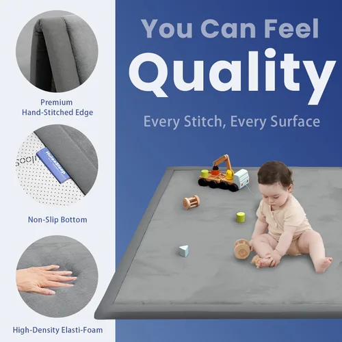 Miniatura 3 de Huloo Sleep - Tapete de juego para bebé, tapete de espuma viscoelástica de 1.3 pulgadas de grosor, terciopelo coral suave, antideslizante, Gris