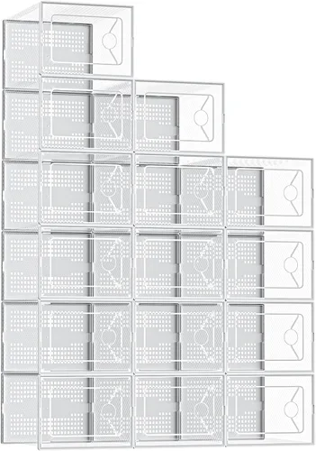 Miniatura 14 de DUMOS Cajas de almacenamiento de zapatos, paquete de 12 contenedores transparentes apilables para zapatos con tapas, organizador de zapatos