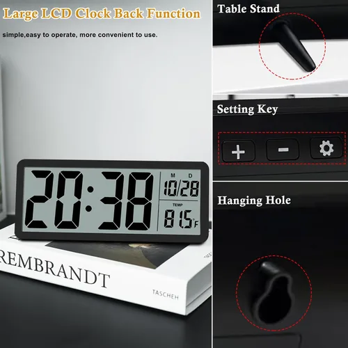 Miniatura 5 de Reloj de Pared LCD Digital Fácil de Configurar, Pantalla LCD de 8.5 Pulgadas con Pantalla de Hora/Fecha/Temperatura, Reloj de Escritorio Digital