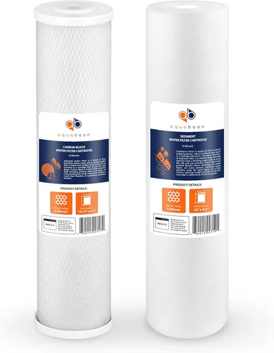 Aquaboon Juego de 2 cartuchos de filtro de agua de 5 micrones, 20 x 4.5 pulgadas, repuesto de filtro de agua para toda la casa para sedimentos y