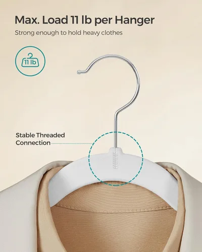 Miniatura 5 de SONGMICS - Perchas de terciopelo 50 unidades, perchas antideslizantes con muescas para hombros, barra para pantalones, gancho giratorio de 360°