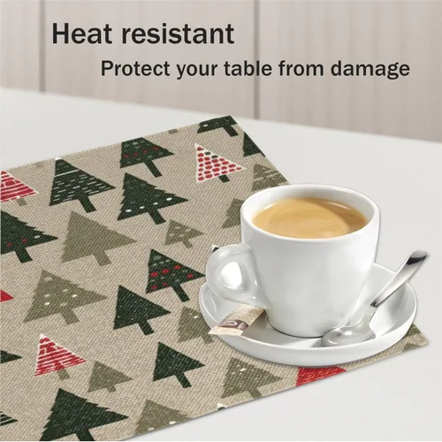 Miniatura 5 de Juego de 4 manteles individuales modernos con diseño de árbol de Navidad, lavables, impermeables, para decoración de mesa de comedor, 18 x 12
