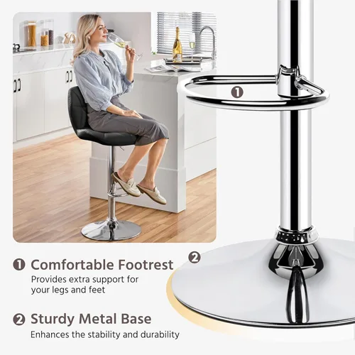 Miniatura 5 de Yaheetech Juego de 2 taburetes de bar, modernas sillas ajustables para isla de cocina, taburetes giratorios de piel sintética negra para bar, Negro