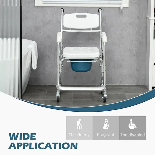 Miniatura 5 de HOMCOM Silla de ruedas 3 en 1 para ducha, apta para FSA/HSA, silla de inodoro impermeable enrollable con asiento acolchado, capacidad