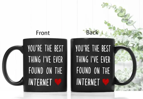 Miniatura 5 de QASHWEY Regalos románticos para ella y él, taza de café negra con texto en inglés "You're The Best Thing I've Ever Found on The Internet", tazas
