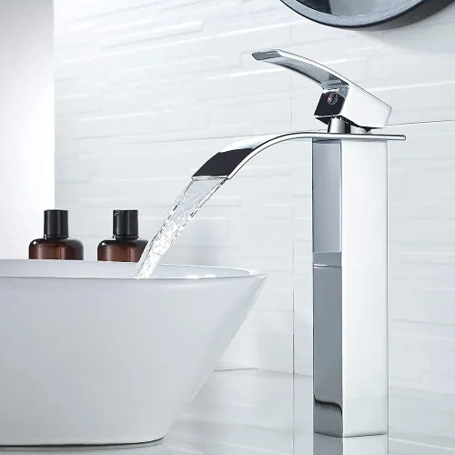 Miniatura 4 de VOTON Grifo de Fregadero de Recipiente Cromado Moderno Alto Cascada Grifo de Lavabo de Baño de Una Sola Manija Grifo de Baño de 1 Orificio Grifo