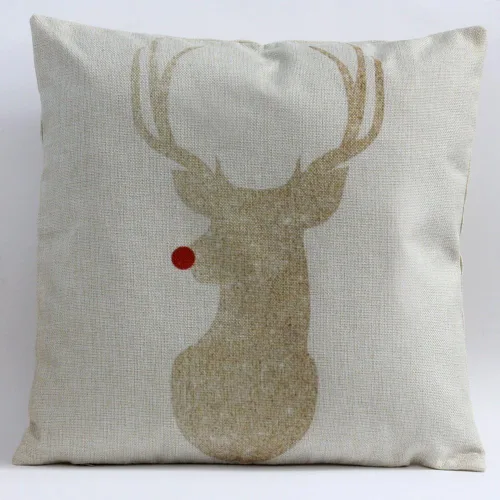 Funda de cojín decorativa con diseño navideño para cama, niños, sofá de 18 x 18 pulgadas, diseño de ciervo dorado con nariz roja, sin relleno